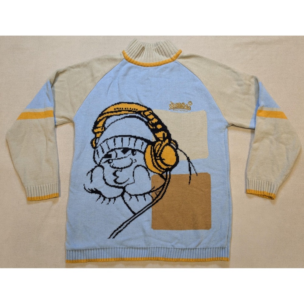 Vintage Southpole Sweater Mens Medium Blue Knit Streetwear Hip Hop Graphic Y2K